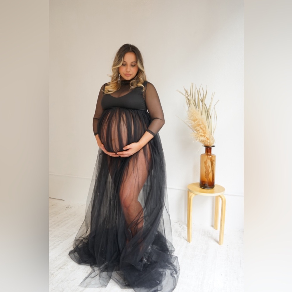 Elegant Black Sheer Maternity Gown